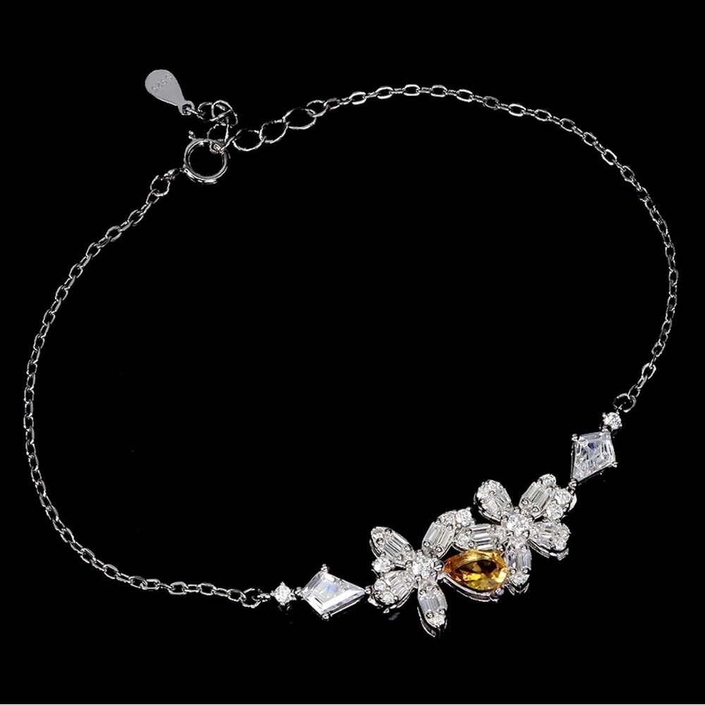 Elegant Natural Citrine and Zircon Bracelet in Sterling Silver 7”